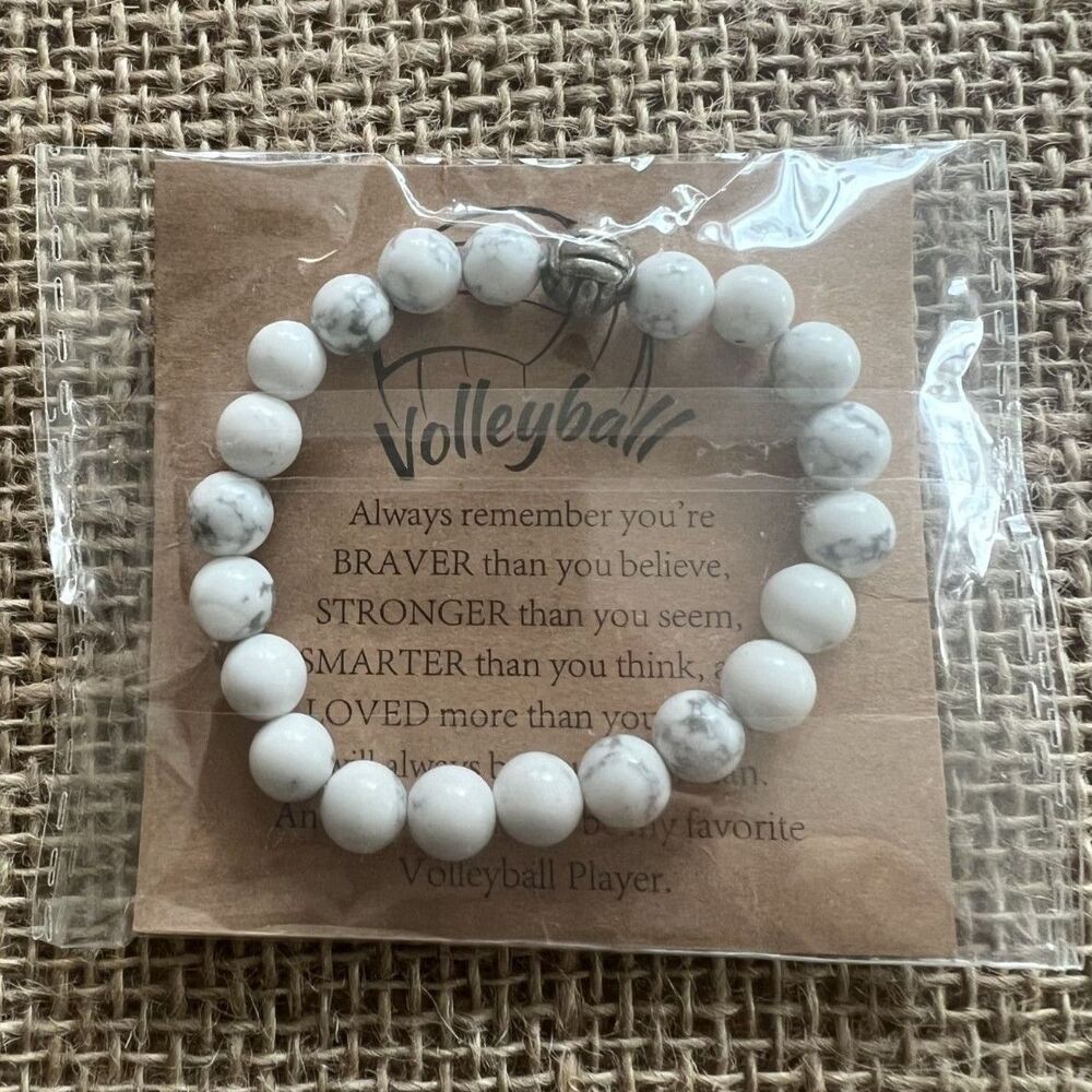 BNIP Girls Teenager White Gray Marble Volleyball Bracelet Present Gift Packaging